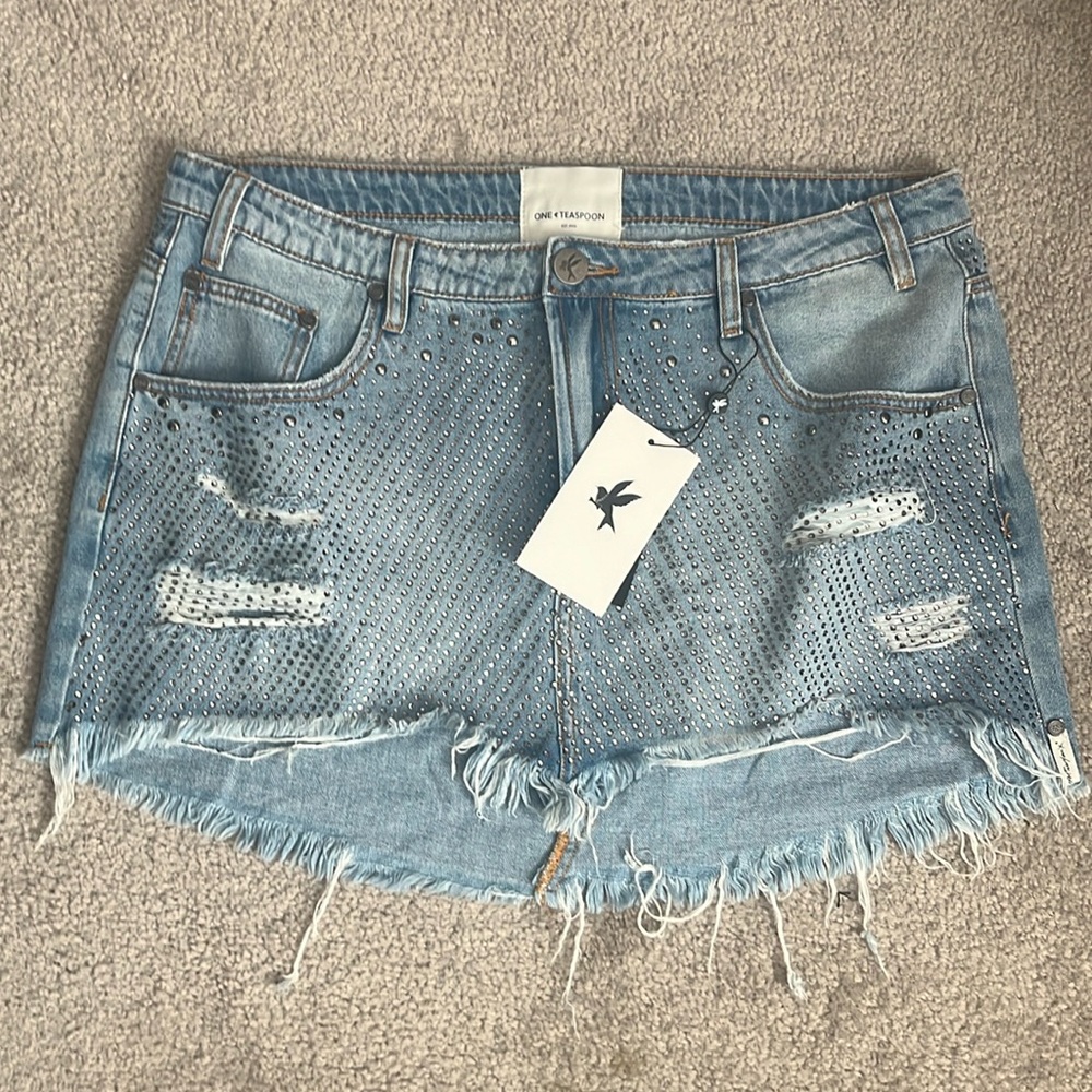 One Teaspoon Blue Distressed Mini Skirt